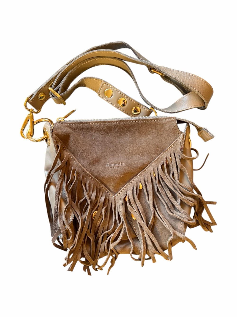 Hammitt Los Angeles Brown Fringe Studded Leather Suede Crossbody Bag